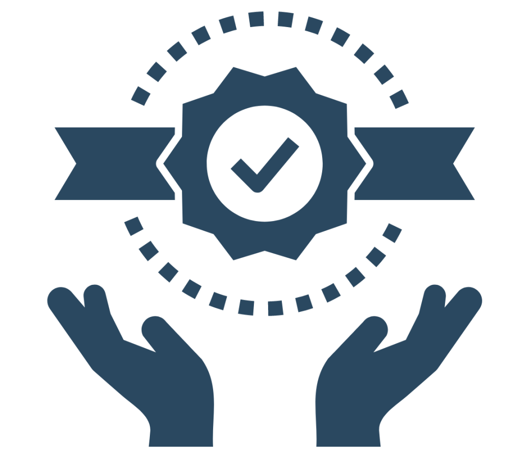 Hands reaching for certification checkmark